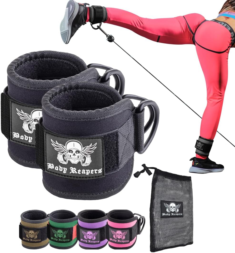 Gym Ankle Strap for Cable Machine with Adjustable Velcro, Durable Double D-Rings & Cushioned Design for Glute, Leg & Lower Body Exercises, Comfortable Workout Straps & Ankle Cuff