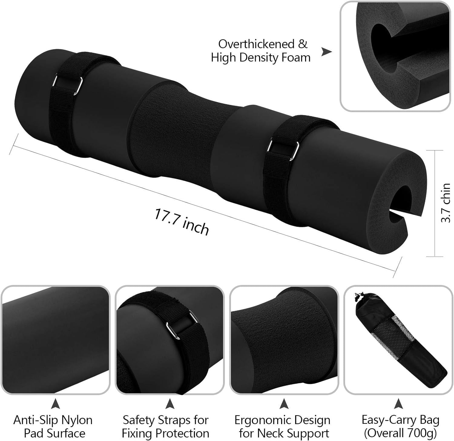 Barbell Pad Squat Pad for Weight Bar, Hip Thrust Pad for Support and Protection, Removable Barbell Bar Padding Cushion