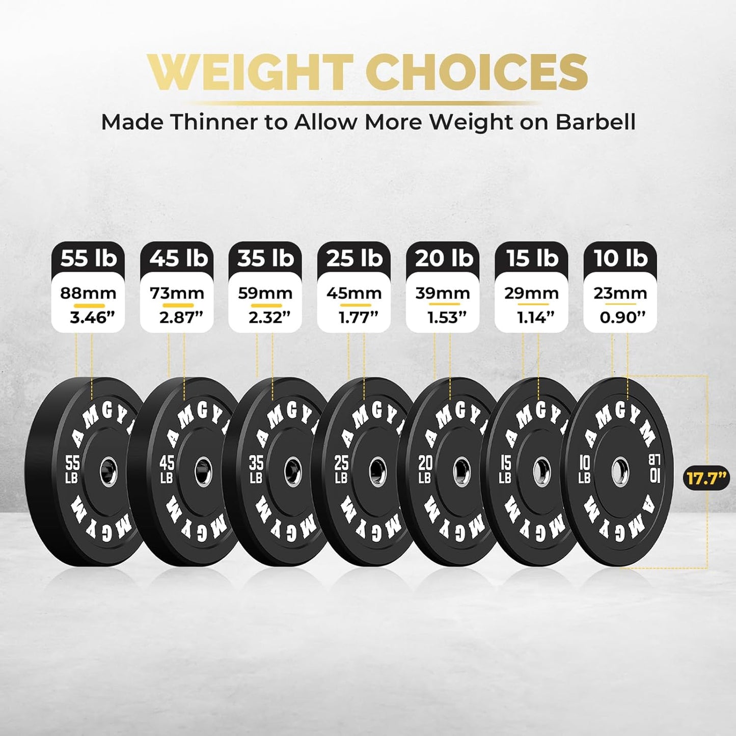 2 Inch Bumper Plates，10-500Lbs，Barbell Rubber Olympic Weight Plates Set for Home Gym, Strength Training & Weight Lifting, Multiple Options Colors