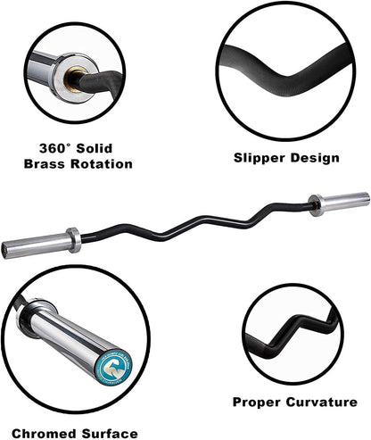 Olympic Barbell 47Inch-4Ft-350Lb /86Inch-7Ft-1500Lb EZ Curl Weight Bar, Capacity Chrome Barbells for Gym Home Strength Training,Weightlifting,Power Lifting